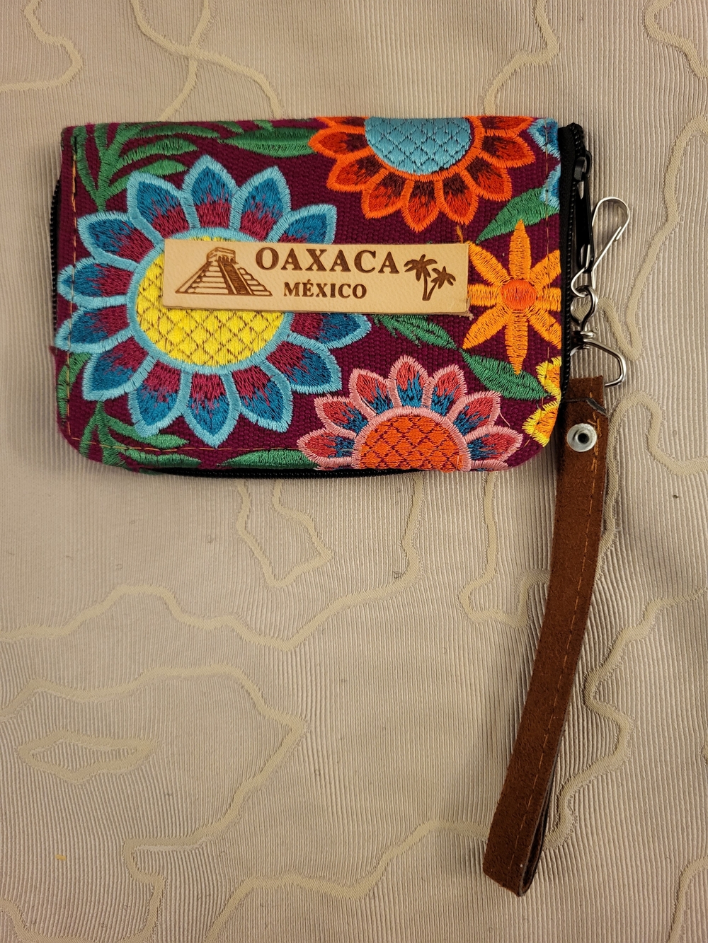 Floral Embroidered Wristlet Clutch Wallet - Burgundy Multicolor